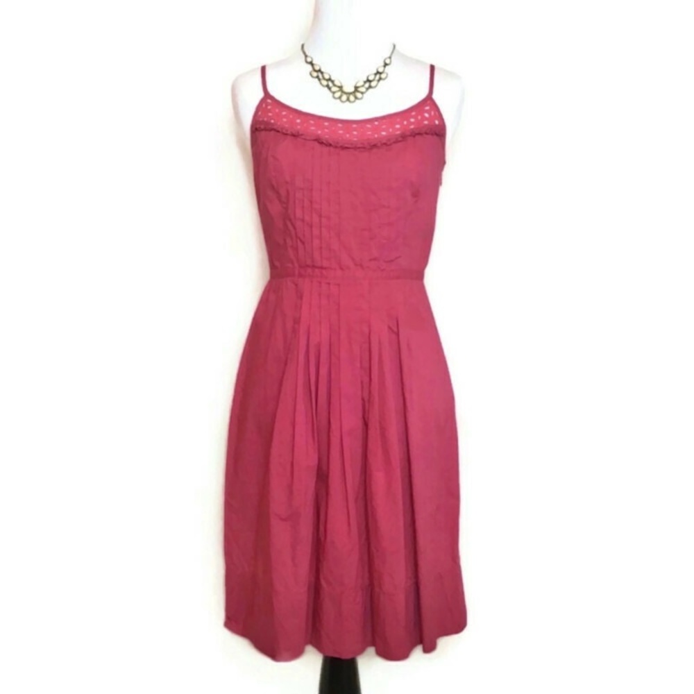 Ann Taylor LOFT Eyelet Ruffle Pleated Tank Dress
